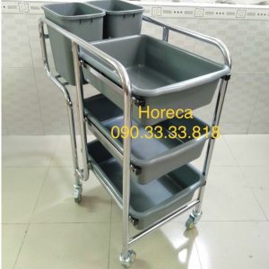 Xe đẩy dọn thức ăn thừa, chén bát đũa bẩn
