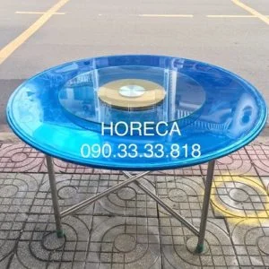 Bộ mâm xoay bàn ăn inox 304 sọc vàng cao cấp Ø800mm bao gồm đế inox vàng Ø380mm, mặt kính cường lực Ø800mm trong suốt