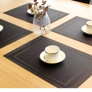 miếng lót bàn ăn placemat kẻ viền nâu đen
