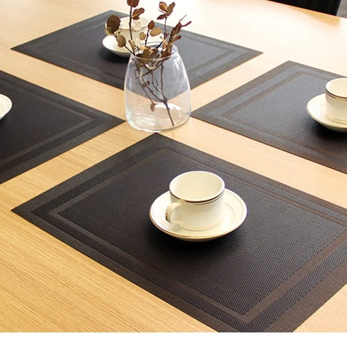 miếng lót bàn ăn placemat kẻ viền nâu đen