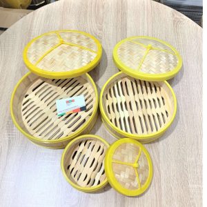 Xửng hấp tre vành Nhựa, INOX - hình tròn dùng để hấp dimsum, bánh bao [nhiều size], có bán nắp riêng