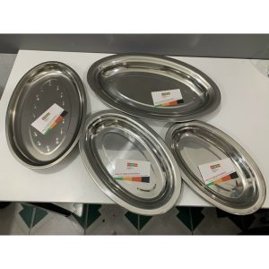 đĩa (dĩa) inox bầu dục [nhiều size], dĩa hột xoài, dày, sáng bóng, cao cấp, dùng để đựng cá hấp, thức ăn, dụng cụ