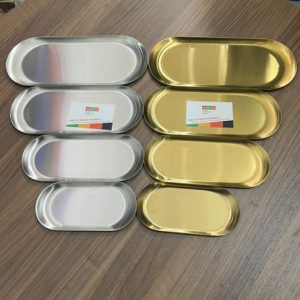 Đĩa (dĩa) inox mạ vàng Oval hàn quốc [nhiều size],khay inox dày, dụng cụ dùng trong thẩm mỹ, spa