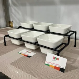 Bộ khay (kệ) gia vị 3,6 ngăn bằng sứ vuông,chân sắt sơn tĩnh điện