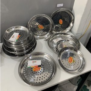 Dĩa (đĩa) hấp inox tròn [nhiều size] HPT, inox dày cứng, bóng đẹp, dùng để hấp dê, cá, bánh bao, dimsum, rau củ