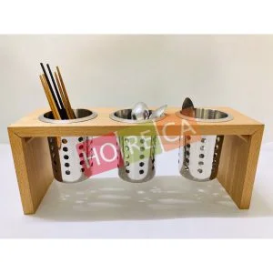 khay đựng đũa dao muỗng nĩa 3 ngăn bằng gỗ, inox
