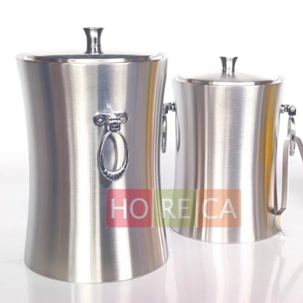 XÔ ĐỰNG ĐÁ MINI INOX 2 LỚP - GIỮ NHIỆT, có ngăn lược đá bi - CÓ 2 QUAI - dành cho nhà hàng, bàn tiệc