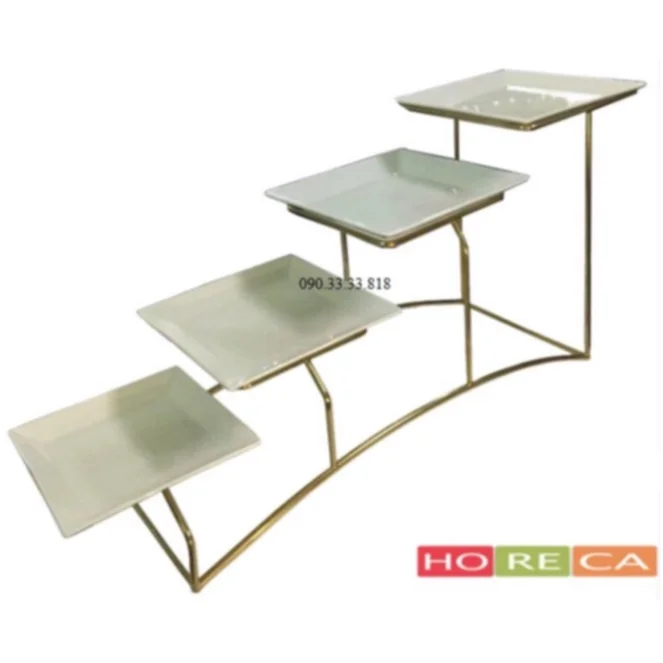 vn-11134207-7r98o-lq06x1smw75jcd kệ trưng bày buffet 4 tầng dĩa vuông inox vàng, kệ inox trưng bày trang trí thức ăn KB34