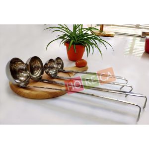 Vá múc nước lèo inox dày, cán dài có móc treo - Vá múc canh, trân châu chuyên sử dụng cho Bếp Nhà Hàng