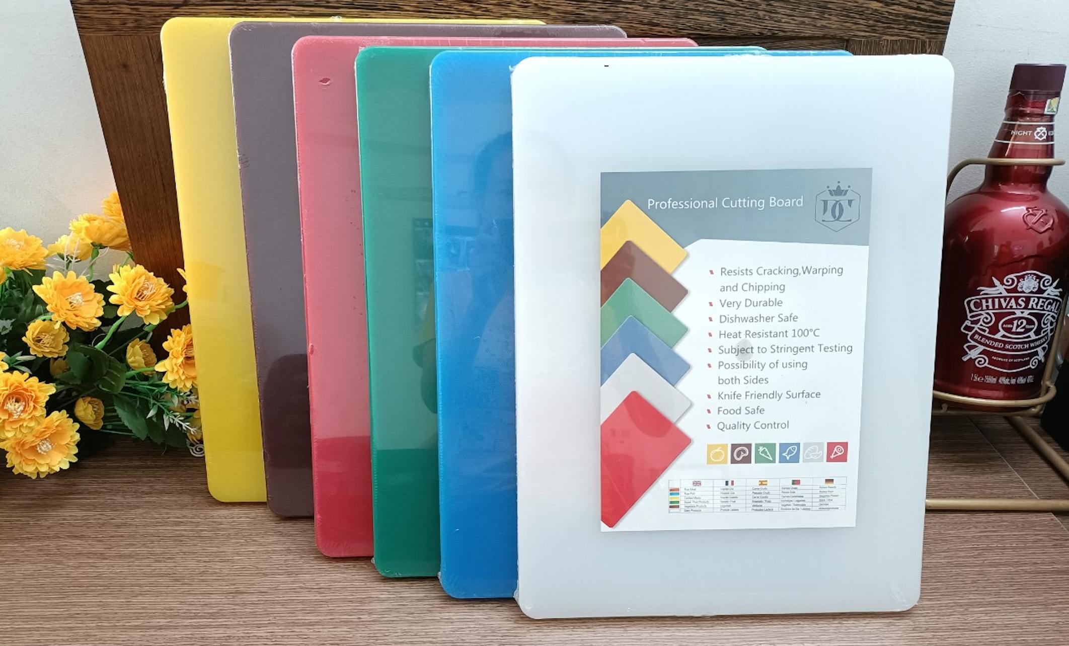 Combo thớt nhựa màu hiệu DC kích thước 530x350x20