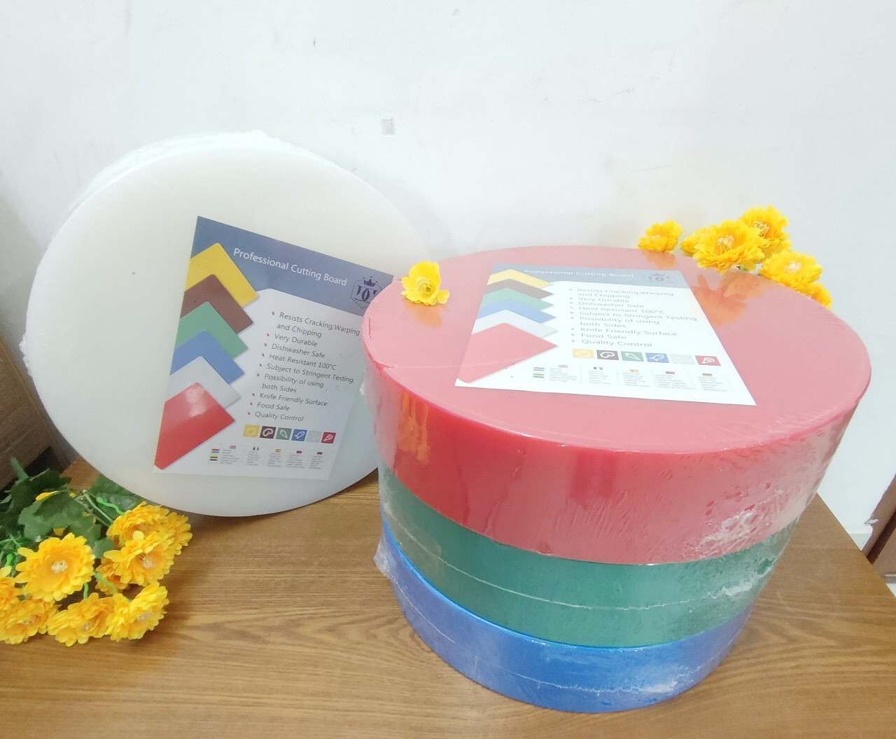 Thớt nhựa tròn DC màu trắng 400100W, full bộ màu thớt nhựa tròn DC
