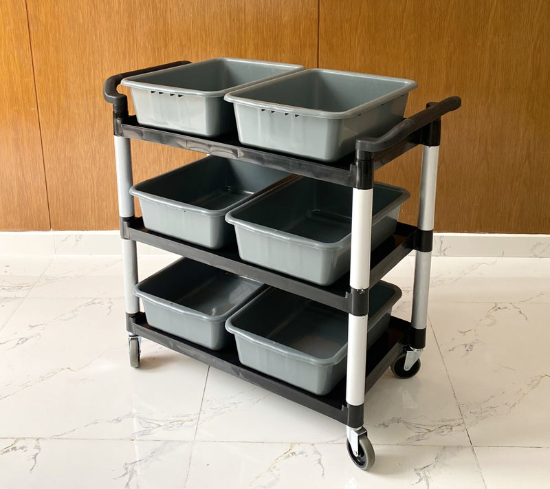 Xe phục vụ 3 tầng đen L-010B-4 thiết kế chắc chắn, đảm bảo độ bền cao