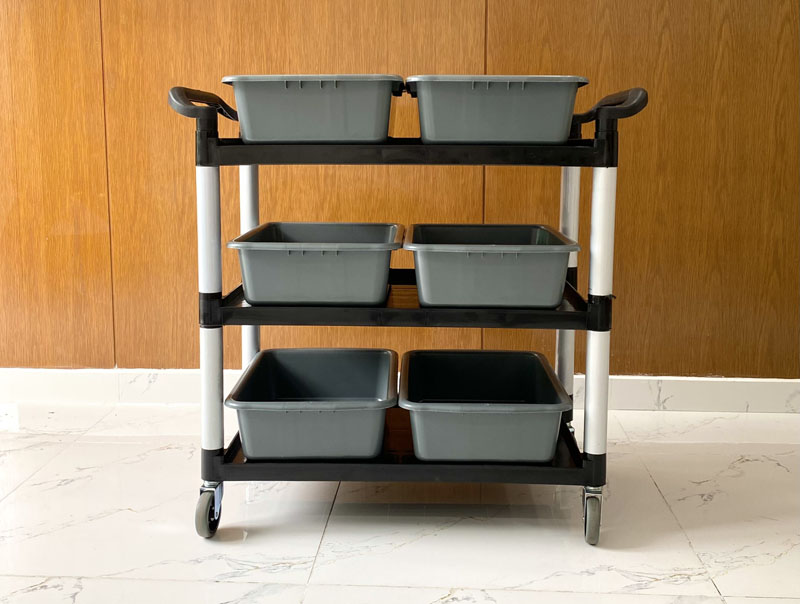 Xe phục vụ 3 tầng đen L-010B-4 (6 thau xám) - Chất lượng tốt, giá hợp lý