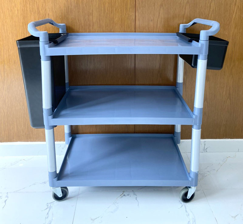 Xe phục vụ 3 tầng xám L-010-1 (2 xô đen) 3 Xe phục vụ 3 tầng xám L-010-1 (2 xô đen)