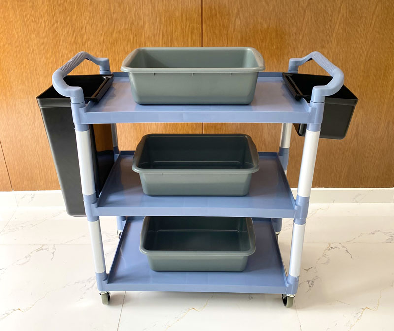 Xe phục vụ 3 tầng xám L-010-3 (3 thau xám + 2 xô đen)