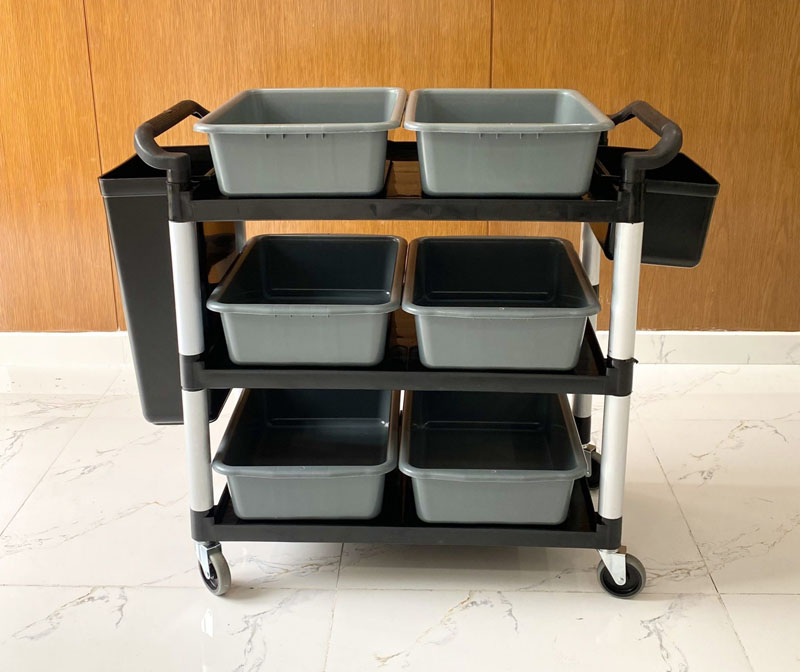 Xe phục vụ 3 tầng xám L-010-5 (6 thau xám + 2 xô đen)