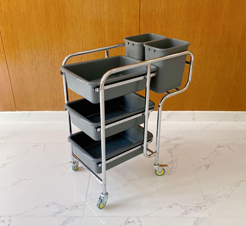 Xe thu dọn thức ăn D-016 có xô nhựa cao cấp, dễ dàng vệ sinh